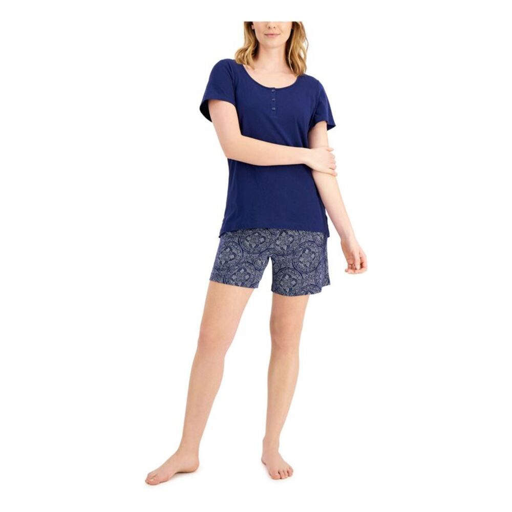 NWT CHARTER CLUB Womens Navy Top Short Sleeve Pajamas XS